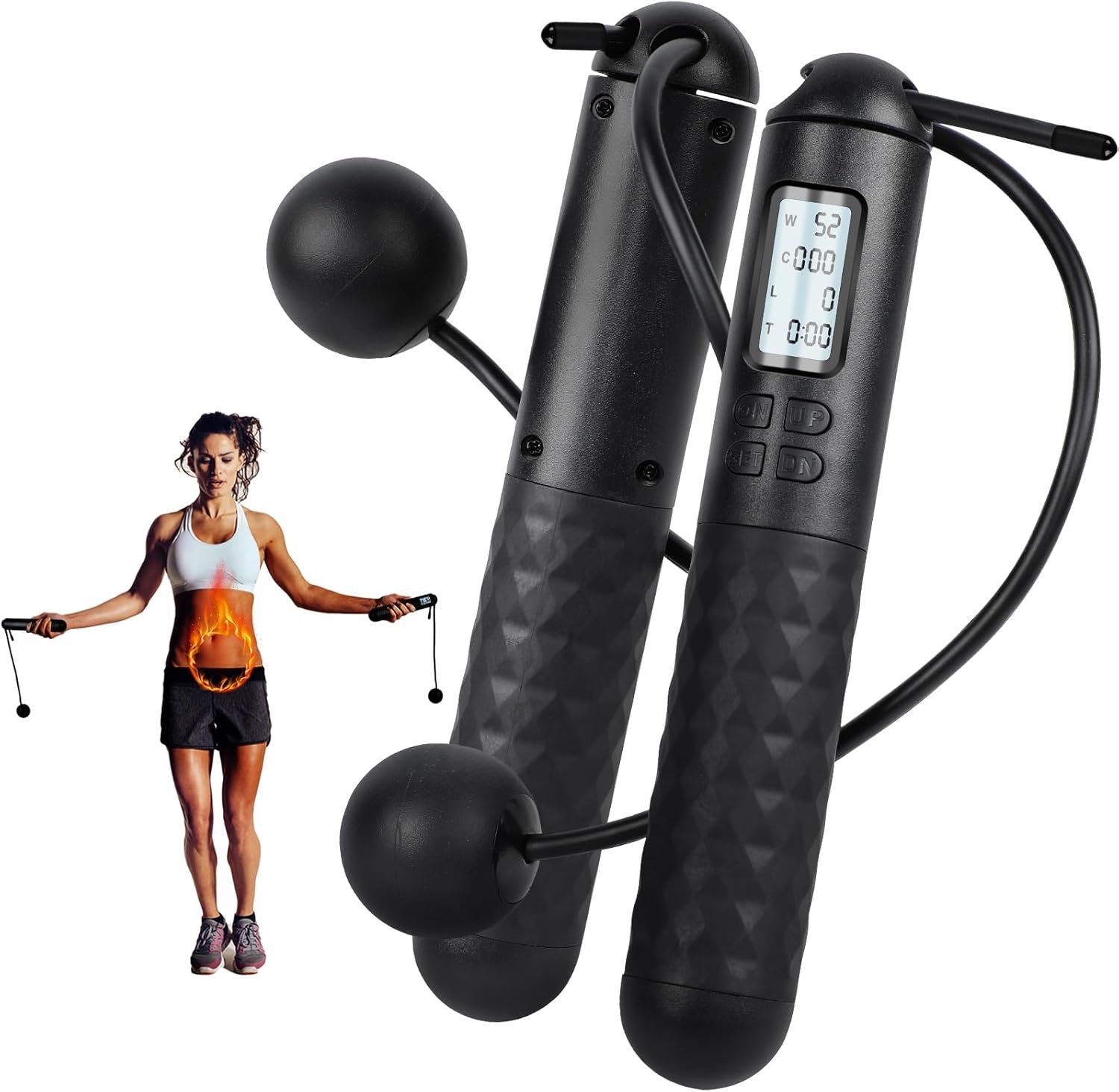 Smart Weighted Skipping Rope with Counter, Adjustable Digital Counting, Cordless for Weight Loss & Calorie Burn