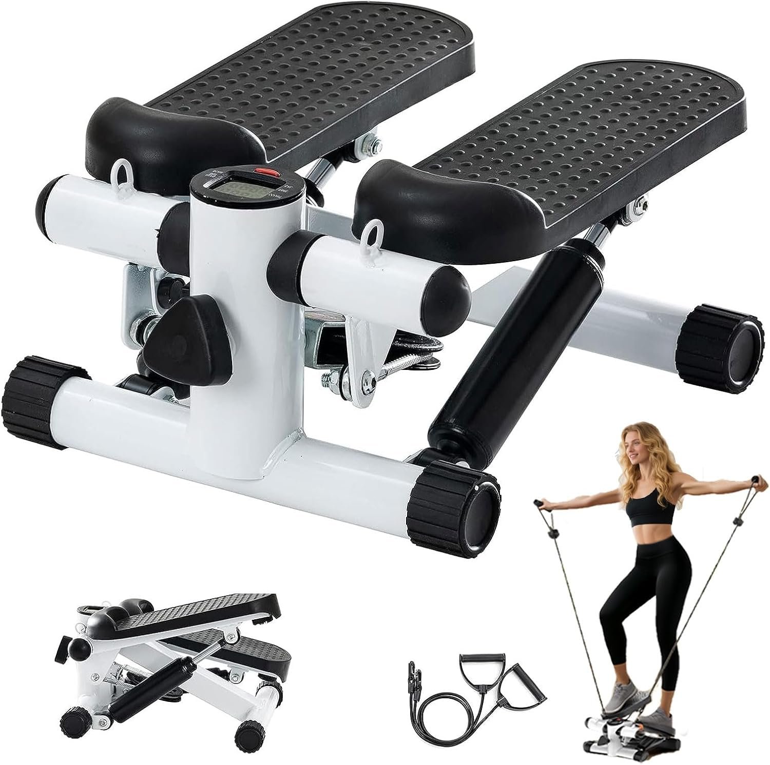Steppers for Exercise at Home, Mini Stepper with Resistance Bands – Quiet, 360LBS Weight Capacity Portable Stair Stepper for Buttocks Lifting & Body Shaping, Compact Fitness Stepper for Small Spaces