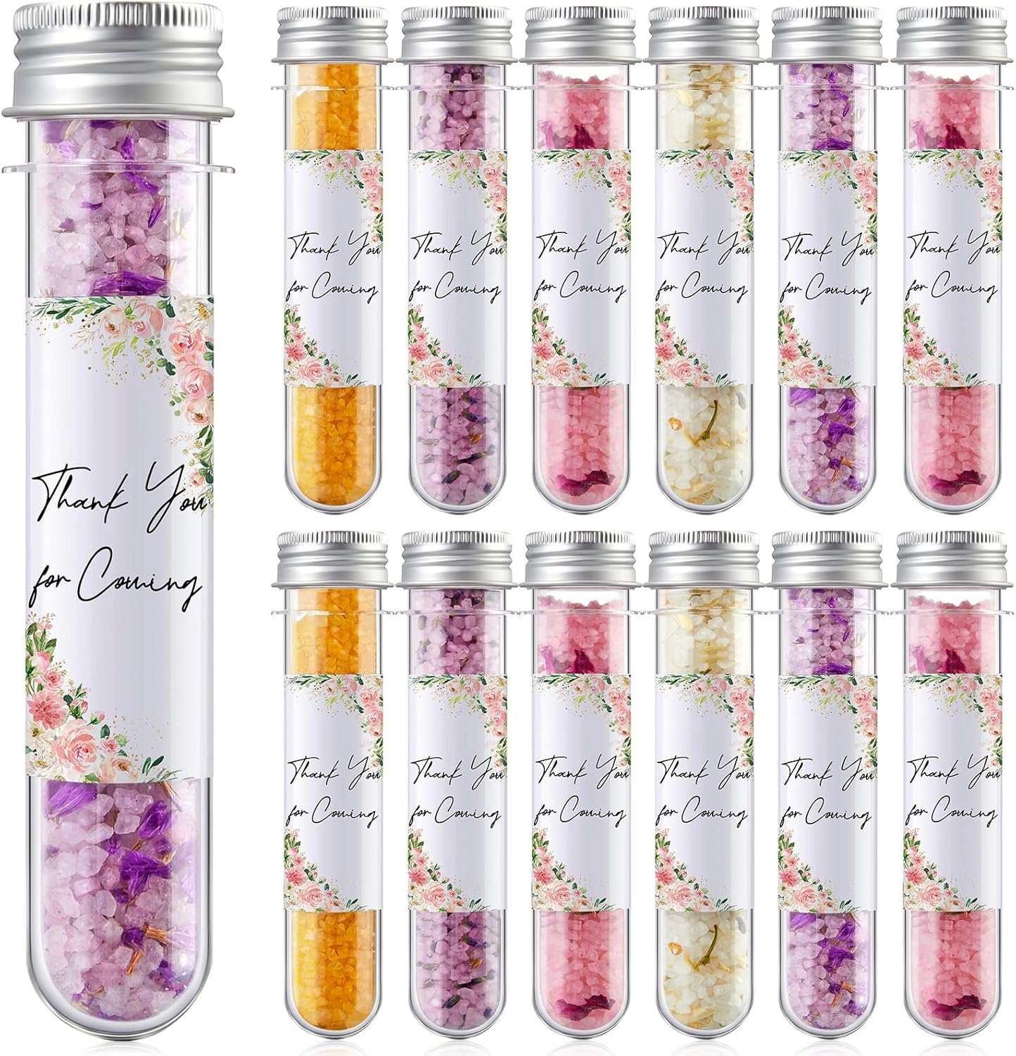 12 Pcs Aromatherapy Bath Salts Test Tube Bath Salts for Women Relaxing Spa Gifts Set for Wedding Christmas Birthday Baptism Party Favors (Floral)