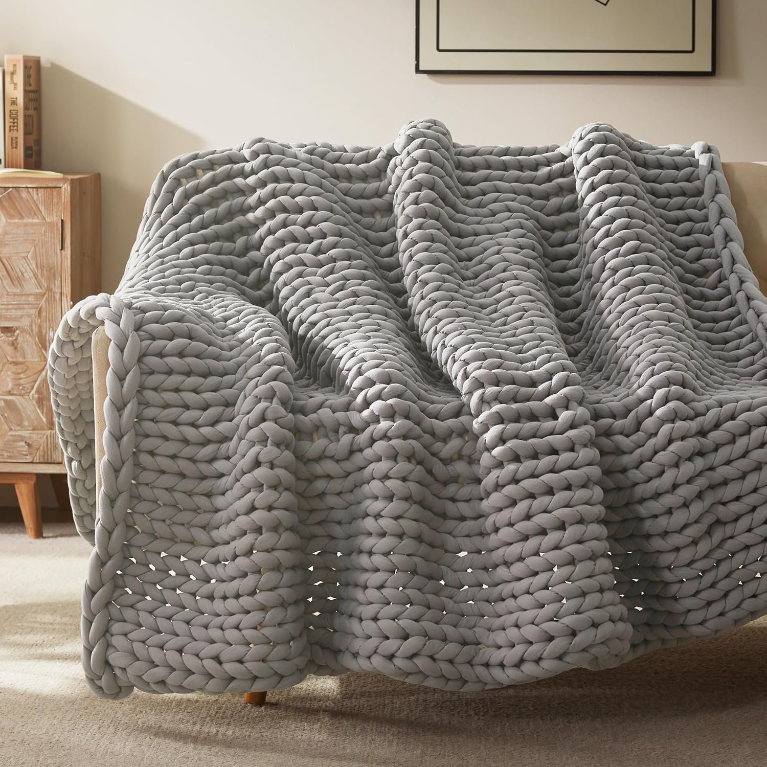 SLEEP ZONE Weighted Blankets for Adults – Chunky Knit Blanket, Cotton Hand Made Heavy Blankets, Cooling Weighted Blanket – Breathable, Machine Washable (Grey, 6 lbs, 40″x50″)